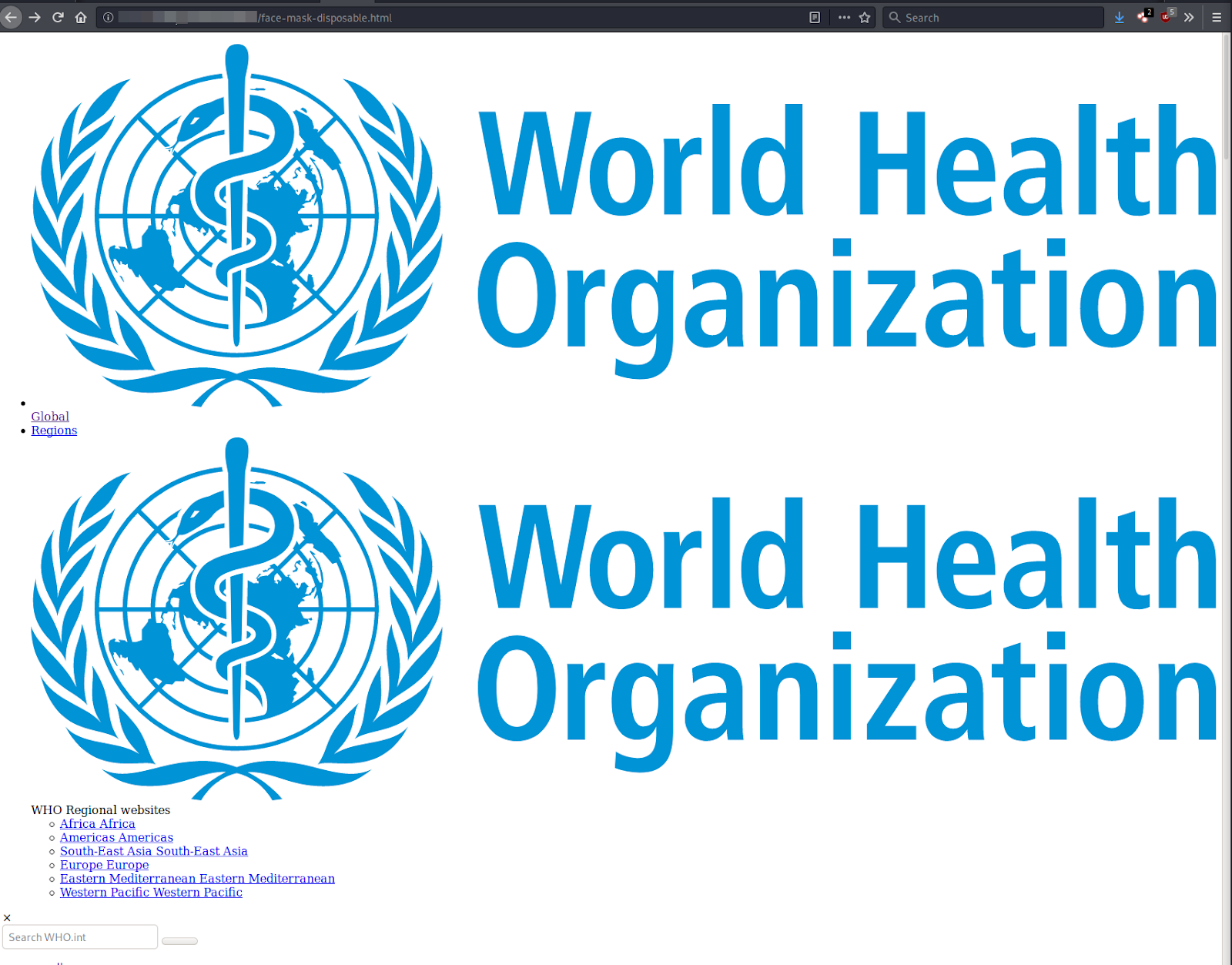 World Health Organization spam image
